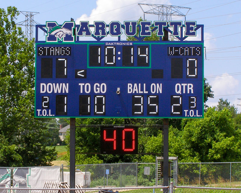 digital football scoreboard and play clock